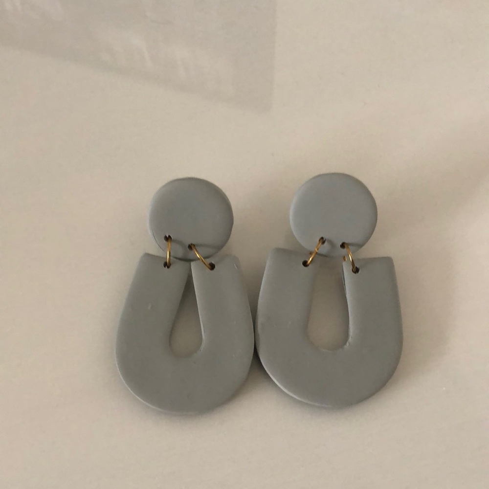 Hand made clay earrings! Light teal/gray green